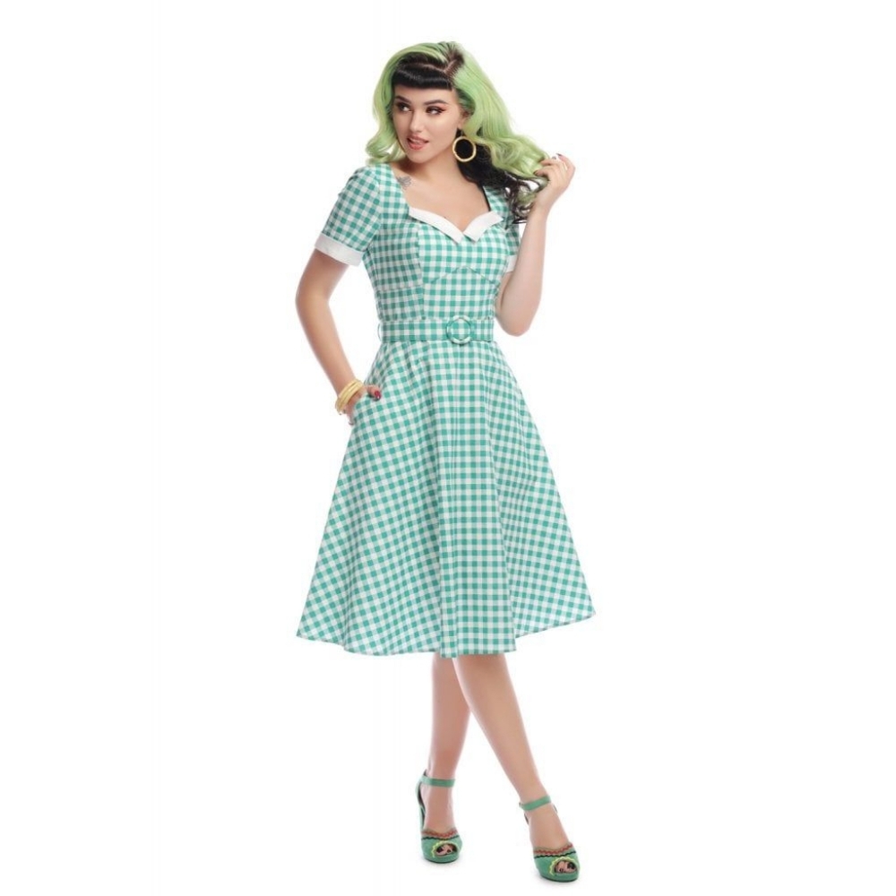 NWOT Rare Collectif Green Gingham Roberta Fit & Flare Dress
